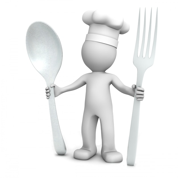 3D chef with spoon and fork