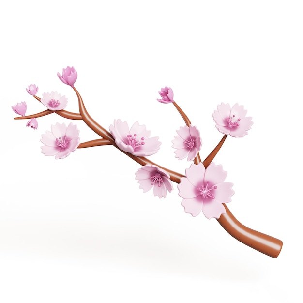 3d 樱桃花枝 渲染图标 萨库拉花与粉红色的花<unk> 日本春花植物 <unk>子<unk>桃杏仁<unk>果树开花 孤立的设计元素