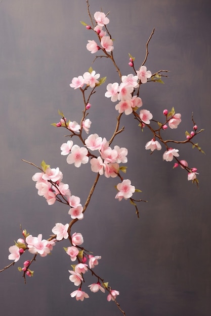 a 3D cherry blossom branch with a focus on the delicate pink petals against a contrasting backdrop