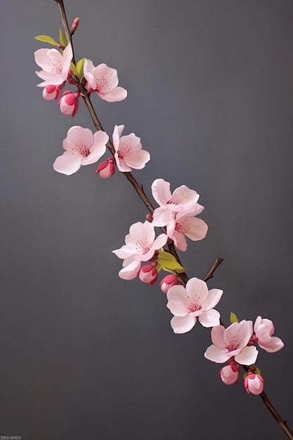 a 3D cherry blossom branch with a focus on the delicate pink petals against a contrasting backdrop