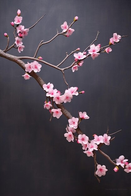 a 3D cherry blossom branch with a focus on the delicate pink petals against a contrasting backdrop