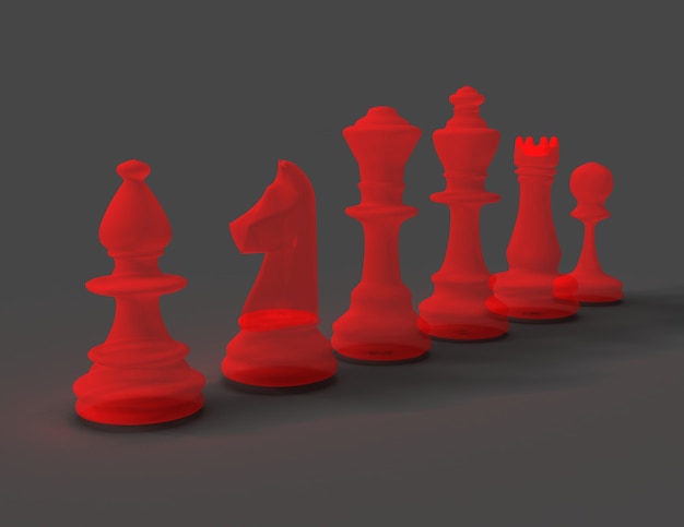 회색 배경에 3d 체스 개념입니다. 렌더링 된 그림