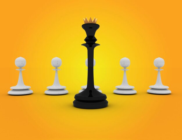 3D-концепция шахмат. концепция лидера. 3D визуализированная иллюстрация