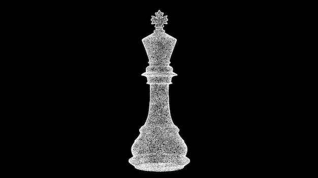 3D chess king on black background Object made of shimmering particles Board games concept For title text presentation 3d animation