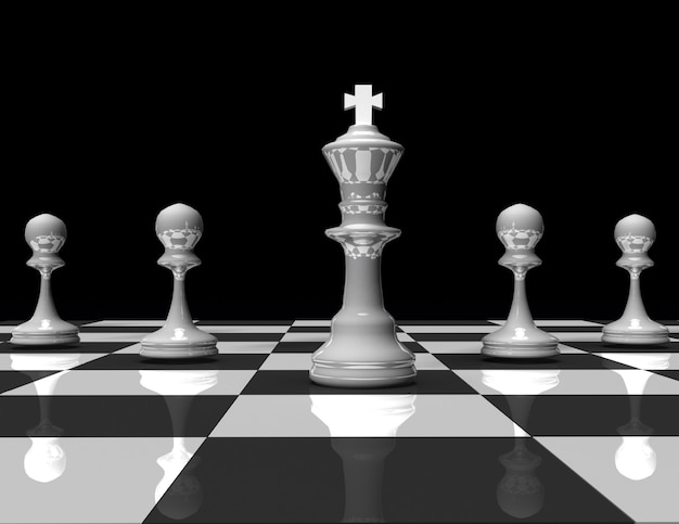 3D шахматный король и пешка. концепция лидера