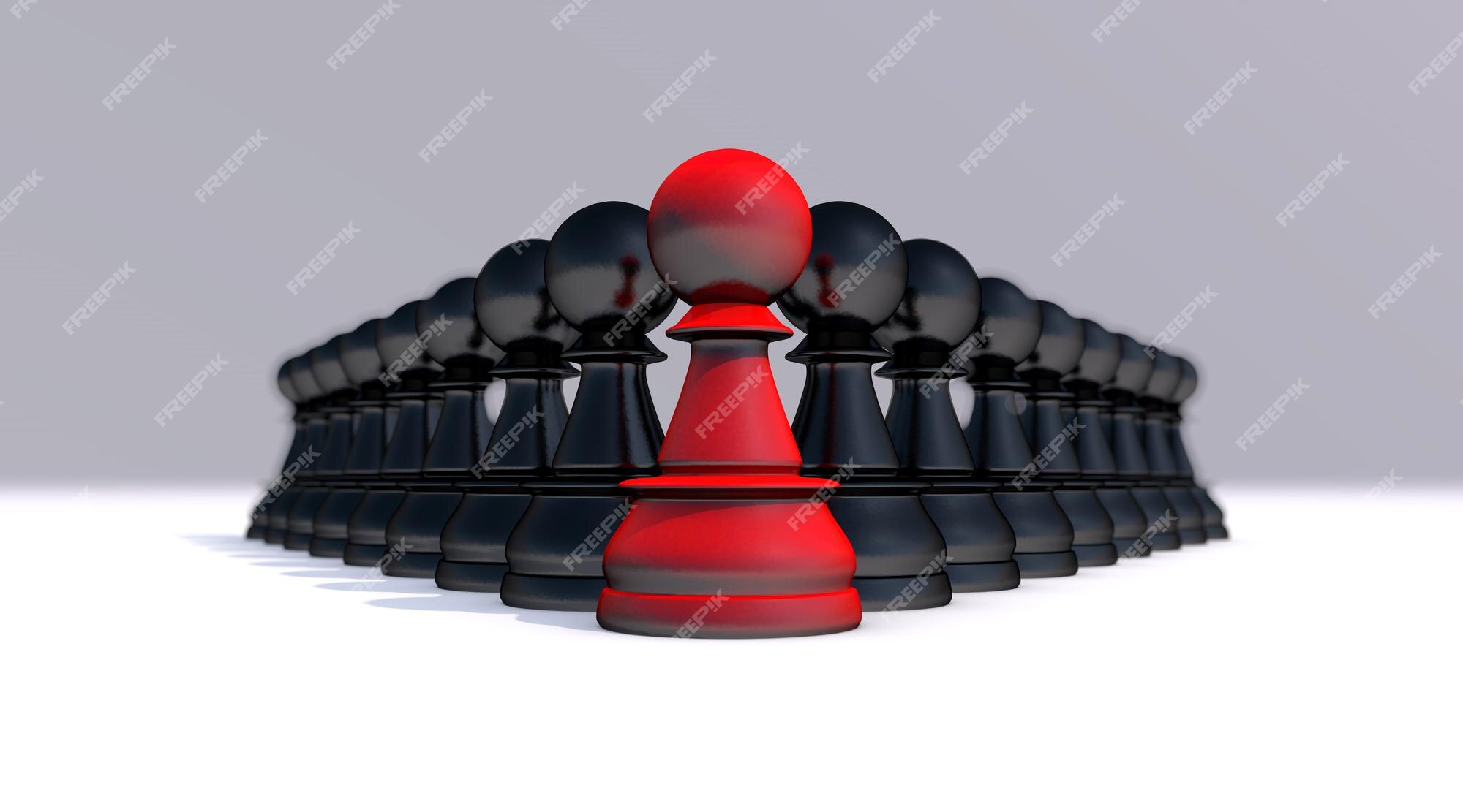 3D Rendering Front View of Many Pawn Chess with Leader in Front of