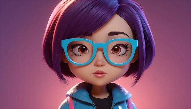 3d chibi character glasses girl wear casual outfits