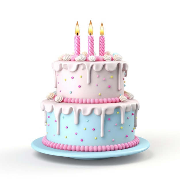 分離された 3 d の幼稚な鮮やかな誕生日ケーキ
