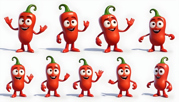 Photo 3d chili character set