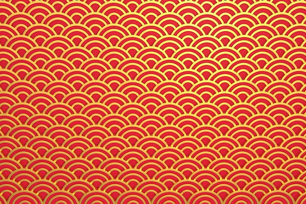 Photo 3d chine red and gold traditional pattern