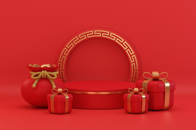 3d chinese new year podium background render