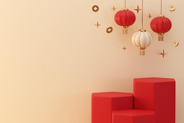 3d chinese new year podium background render