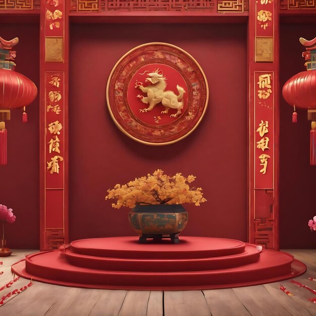 3d chinese new year podium background render