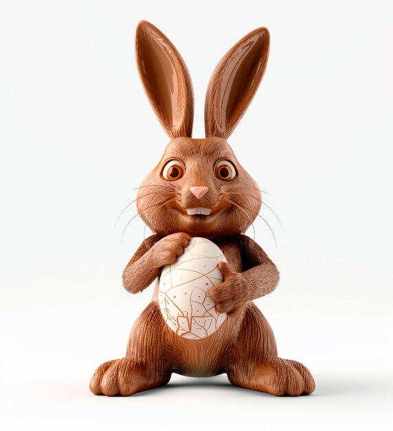 부활절 달을 들고 있는 3D 초콜릿 토끼