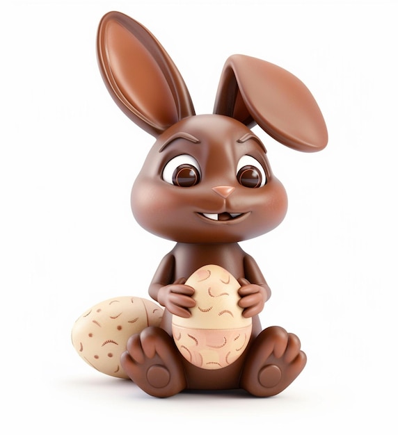 3D chocolate bunny holding an Easter egg