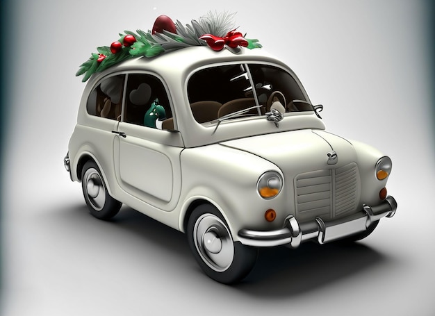 3d Christmas car on white background