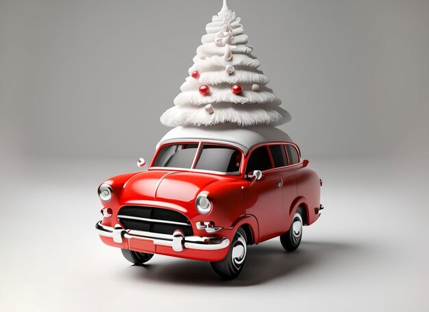 3D рождественский автомобиль на белом фоне