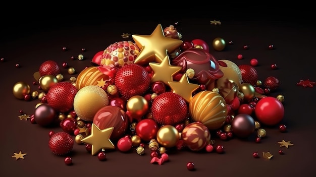 3d Christmas composition made of Christmas balls Generative Ai