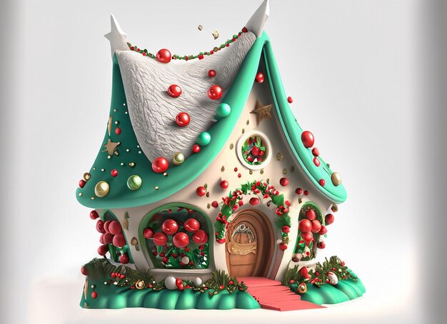 3d Christmas cup house on white background red