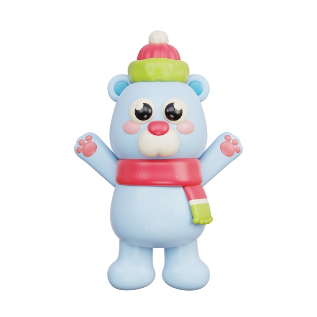 Photo 3d christmas cute bear cartoon character merry christmas and happy new year 3d rendering