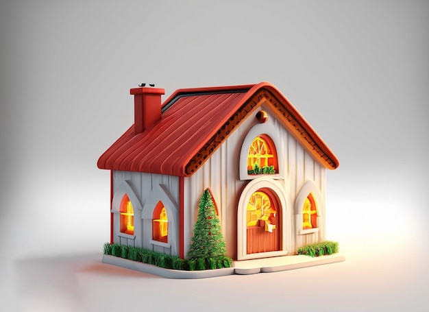 3d Christmas house on white background