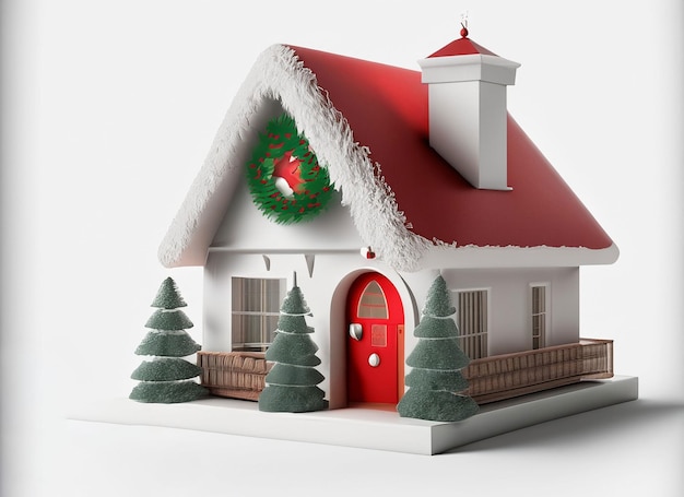 3d Christmas house on white background