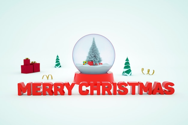 3D Christmas illustration Red 3D inscription Merry Christmas on a white isolated background