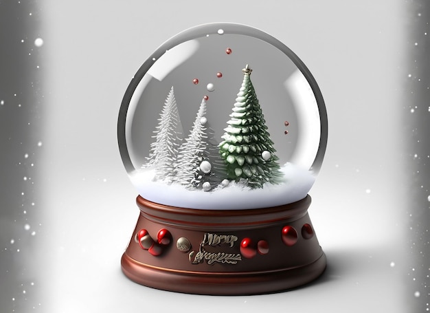 3d Christmas snow globe on white background