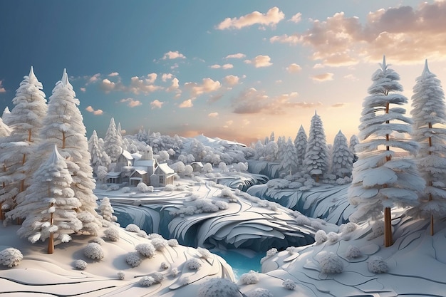 3d Christmas snowflake landscape
