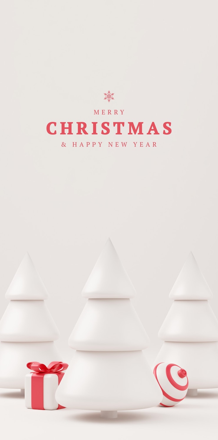 Photo 3d christmas tree with gift box and ball vertical background, xmas poster, web banner. 3d illustration minimal style christmas and new year concept.