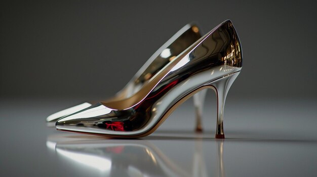 Foto 3d chrome gold embellished baby silver stiletto heels in hyperrealistic ultra hd