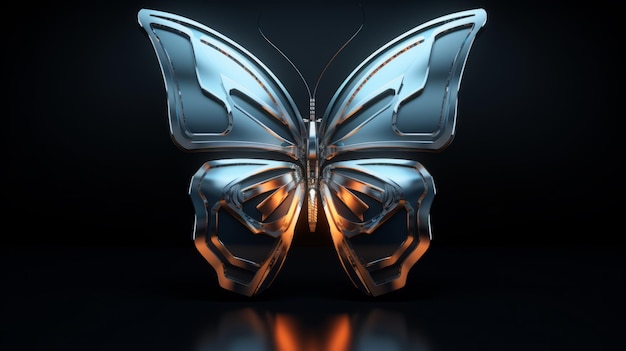 3d chrome metal of y2k butterfly icon isolate to black background