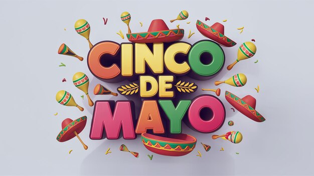 3d CINCO DE MAYO tekst geïsoleerd op witte achtergrond