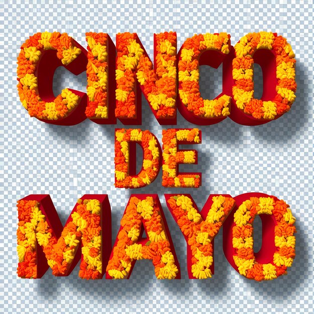 3d CINCO DE MAYO 텍스트는 투명한 배경에 고립되어 있습니다.