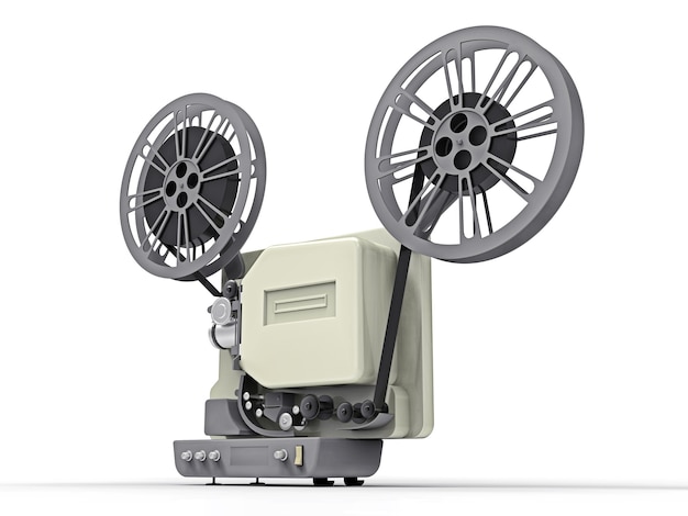 3d cinema film projector isolated on white background. 3d rendering.