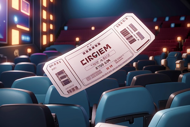 Photo 3d cinema movie ticket with minimal film theater play icon ready for watch movie in theatre media film for entertainment booking ticket service 3d vector cinema coupon icon render illustration