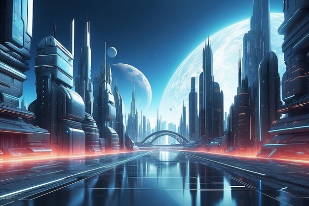 3D city of cyberspace metaverse digital landscape of futuristic background concept 3d illustration rendering