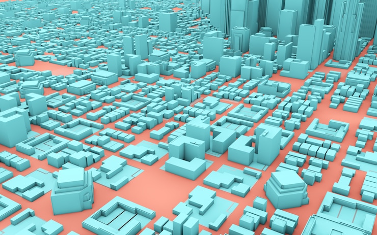 Photo 3d city in pink and blue