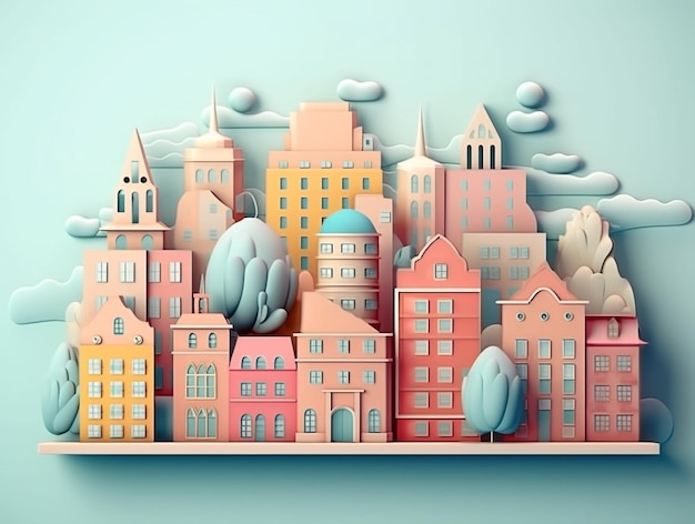 3D City Skyline Landschap AI Gegenereerd