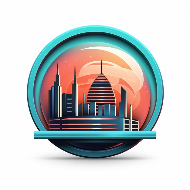 Photo 3d cityscape chic icon on white background