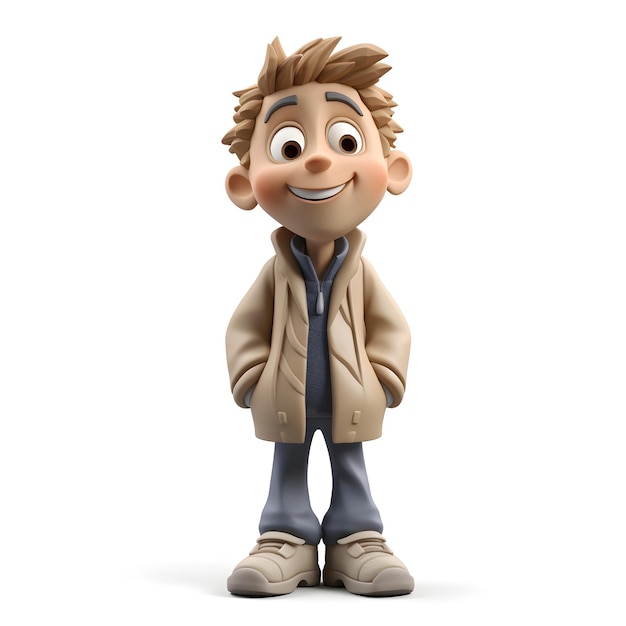 Photo 3d clay boy cartoon or game character rendering on isolated white background