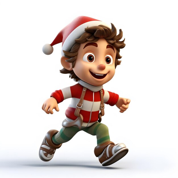 Photo 3d clay boy cartoon or game character rendering wearing christmas hat on isolated white background