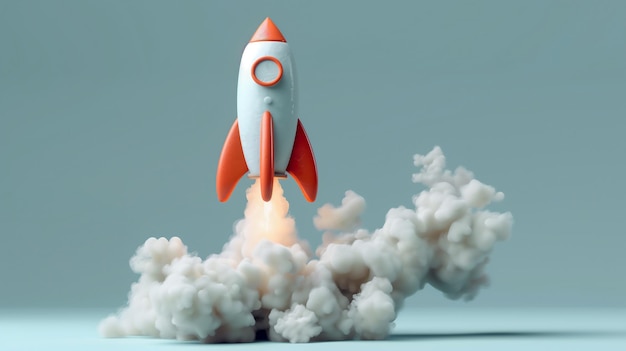 3d clay icon rocket launch business start up concept generative ai