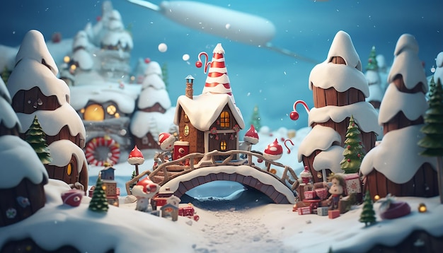 3d claymation North pole christmas scene