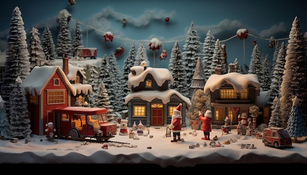 3d claymation North pole christmas scene