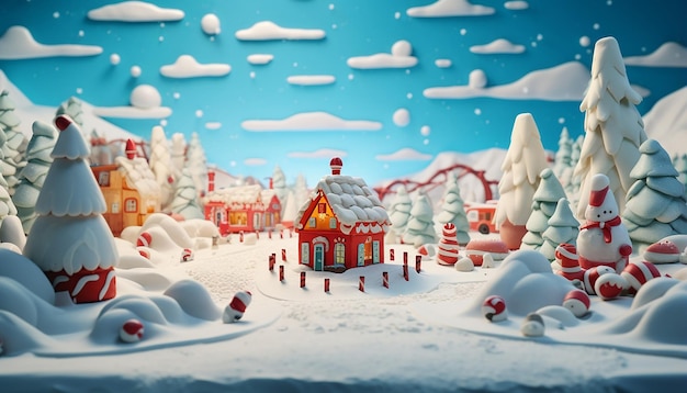 3D пластилиновая рождественская сцена на Северном полюсе