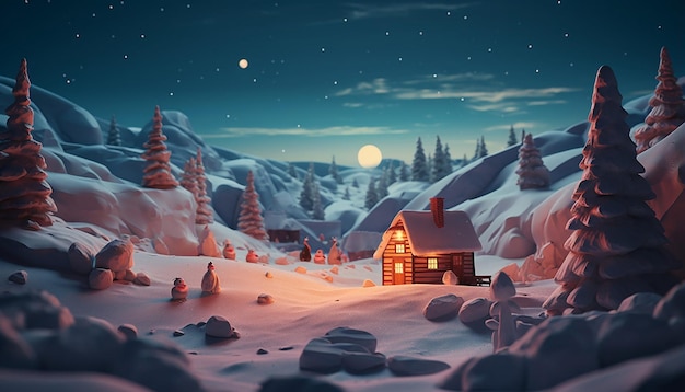 3d claymation North pole christmas scene