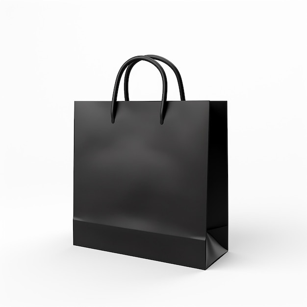 3d clean black paper bag on white isolated background