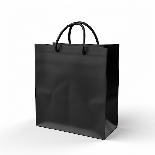 3d clean black paper bag on white isolated background