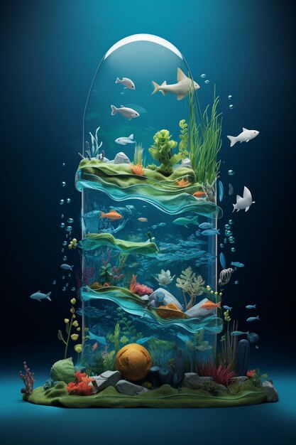 3D 깨한 물 재활용 포스터